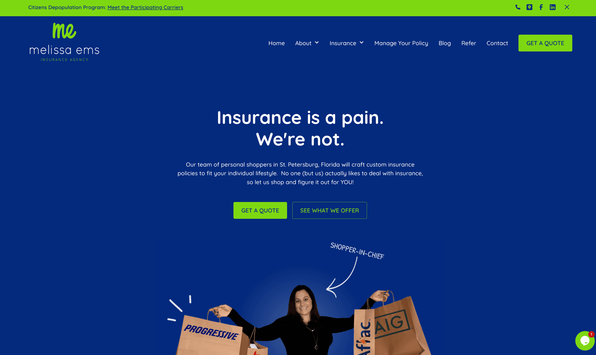 Melissa Ems Insurance Agency website screenshot