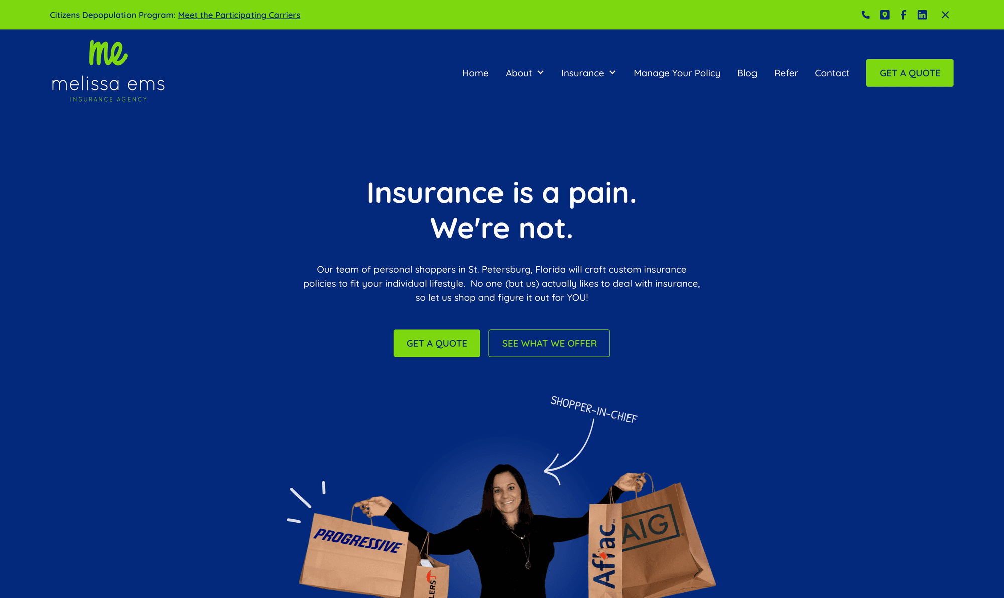 Melissa Ems Insurance Agency website screenshot